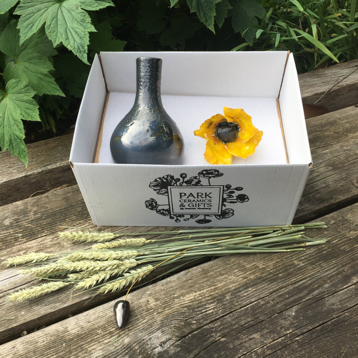 yellow poppy and vase set in gift box