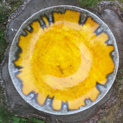 decorative yellow ceramic platter plate ideal for displaying fruit