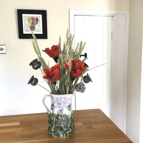 3 x large ceramic poppies